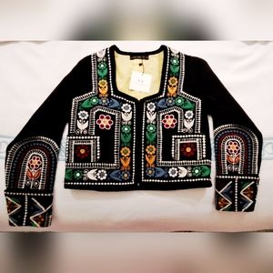 Carolina K black matador cropped jacket with embroidered details. Small NWT